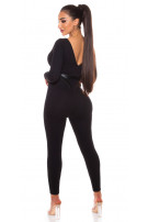Sexy v-halter overall met riem zwart